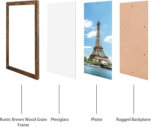 Vista 112 de Capcillin Juego de 2 portarretratos de 11 x 17 pulgadas, patrón de madera, color marrón rústico, para montaje en pared, plexiglás, ideal