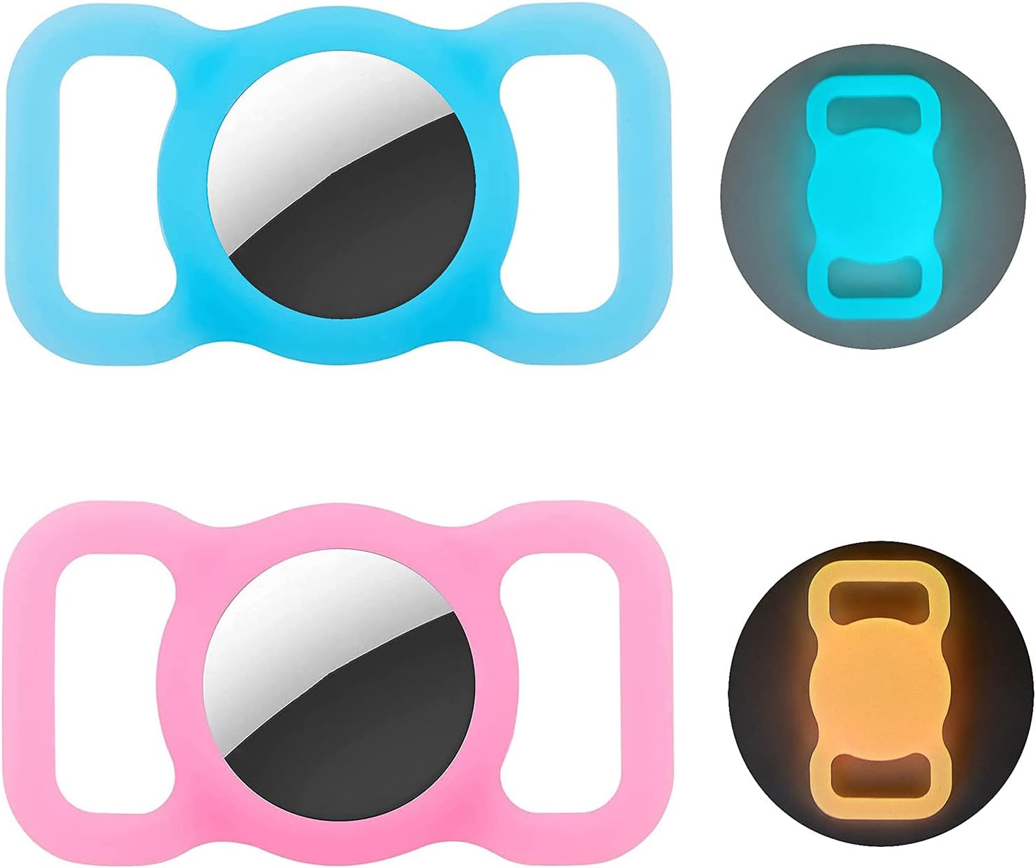 Case for AirTags,Compatible with Airtag Dog Collar Holder,Anti-Scratch Protective Skin Cover with Keychain, Airtag Tracking Locator Anti-Lost Tracker (Luminous Blue+Luminous Pink)