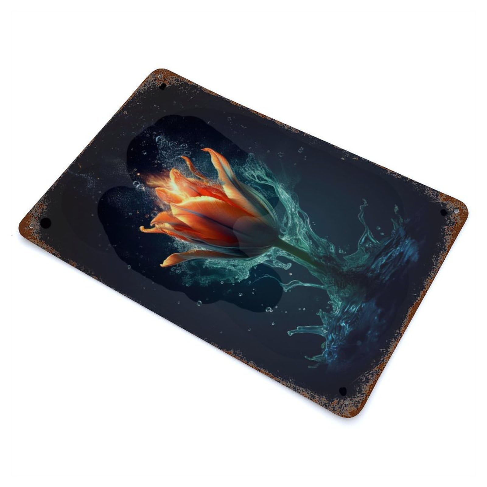 Fire Tulip Distressed Metal Wall Sign 11.8"x7.9", for Farmhouse, Kitchen And Entryway Decor, Rustic Home Decor