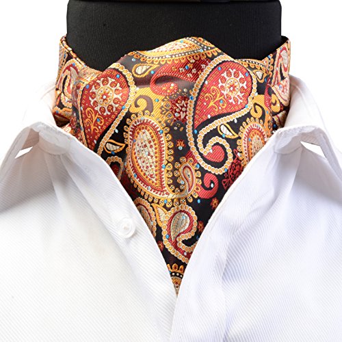 GUSLESON Men's Cravat Self Tie Paisley Jacquard Woven Floral Luxury Ascot (0602-01) - Thumbnail 2