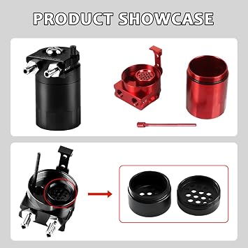 KVAEY Baffled Oil Catch Can, 300ml Oil Catch Can Tank with Breather Filter Adapters Hose Kit, 2-Port Aluminum Polish Baffled Reservoir Tank, Universal Engine Air Oil Separator Can (Black)