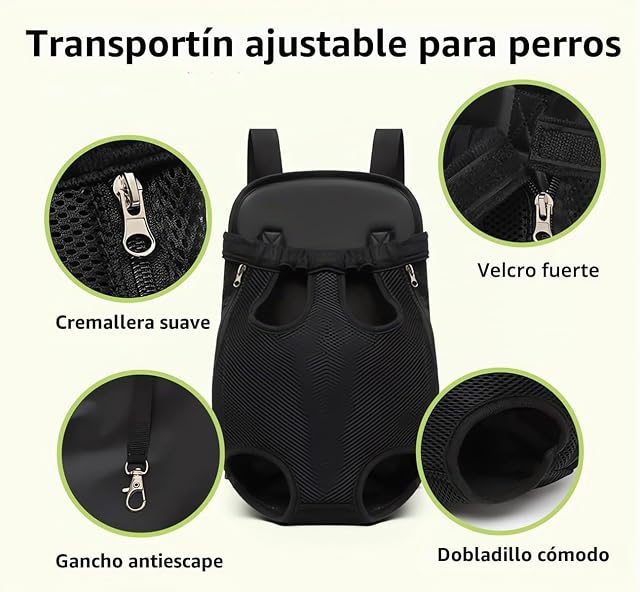 Foto 3 de 6 de Mochila portadora de perros, piernas fuera de la mochila de transportista de perros con orientación frontal