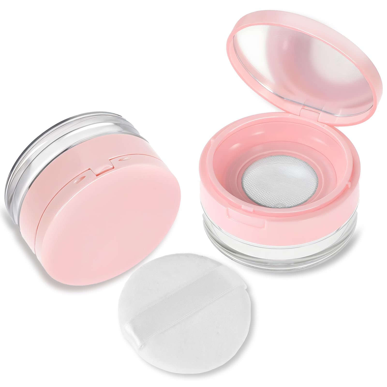 Qianyu Luźny pojemnik na puder z pudru wielokrotnego użytku, pusty futerał na puder, przenośna kompaktowa obudowa, pojemność 20 ml, narzędzie do makijażu do wielokrotnego napełniania, z lustrem i
