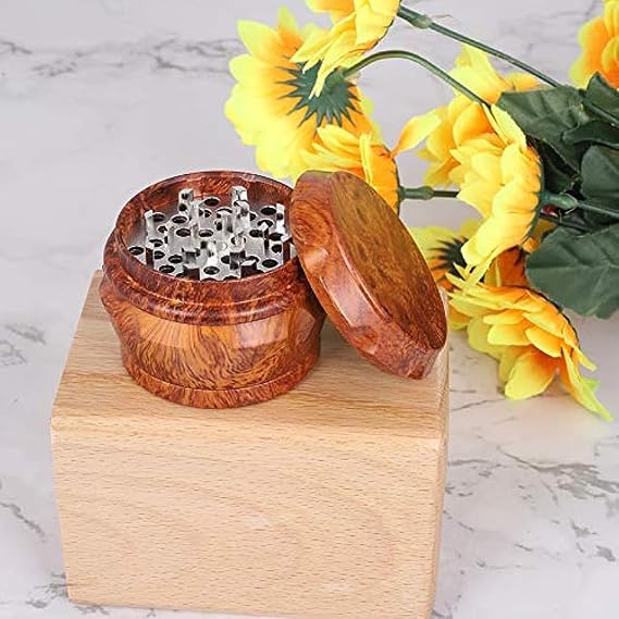 Grinder Tobacco Grinder Spice Grinder Herb Grinder with Pollen Catcher Spice Mill with Mini Spatula Shredder & Crusher #9, Mahogany