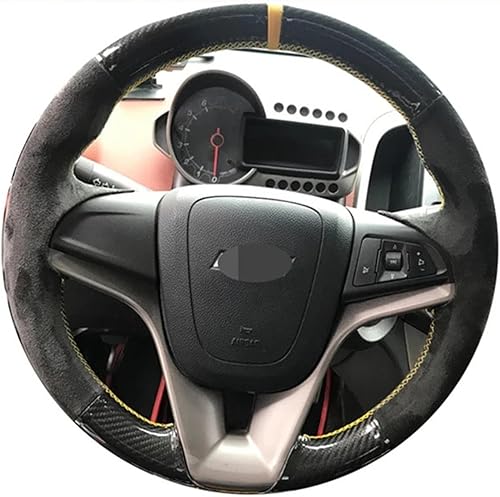 Funda para volante de automóvil de gamuza negra cosida a mano, apta para Chevrolet Cruze 2009-2014 Aveo 2011-2014 Holden Cruze 2010
