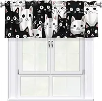 Cortina com bolso de haste curta, gatos com olhos grandes, cortinas de decoração de janela para cozinha, sala de estar, quarto, 1 painel, 137 cm L x 45 cm C