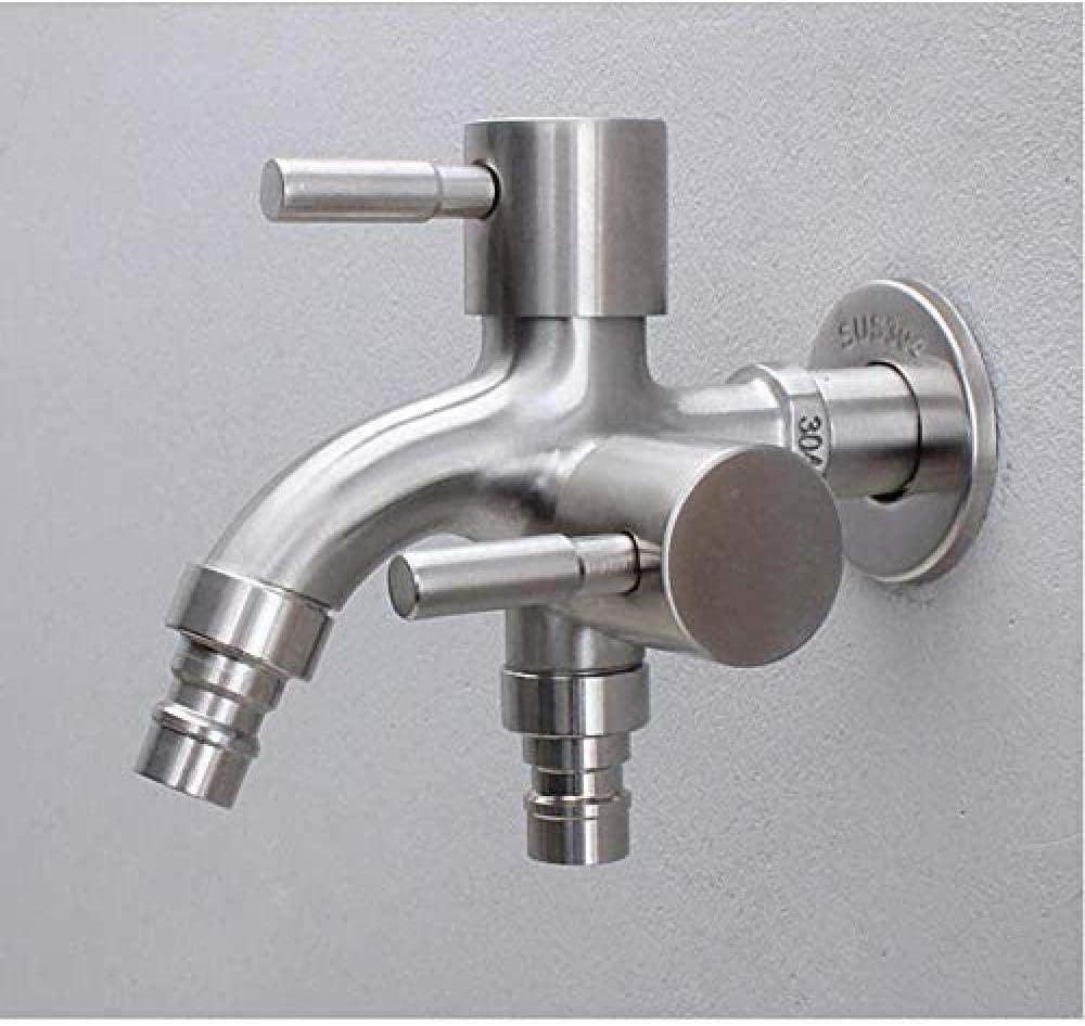 ZZXXWW Gartenarmatur Tap On Edelstahl Wall-In Wasserhahn 1 In 2 Out Multifunktionsarmatur 304 Stahl Bad & Kitchenbibcocks