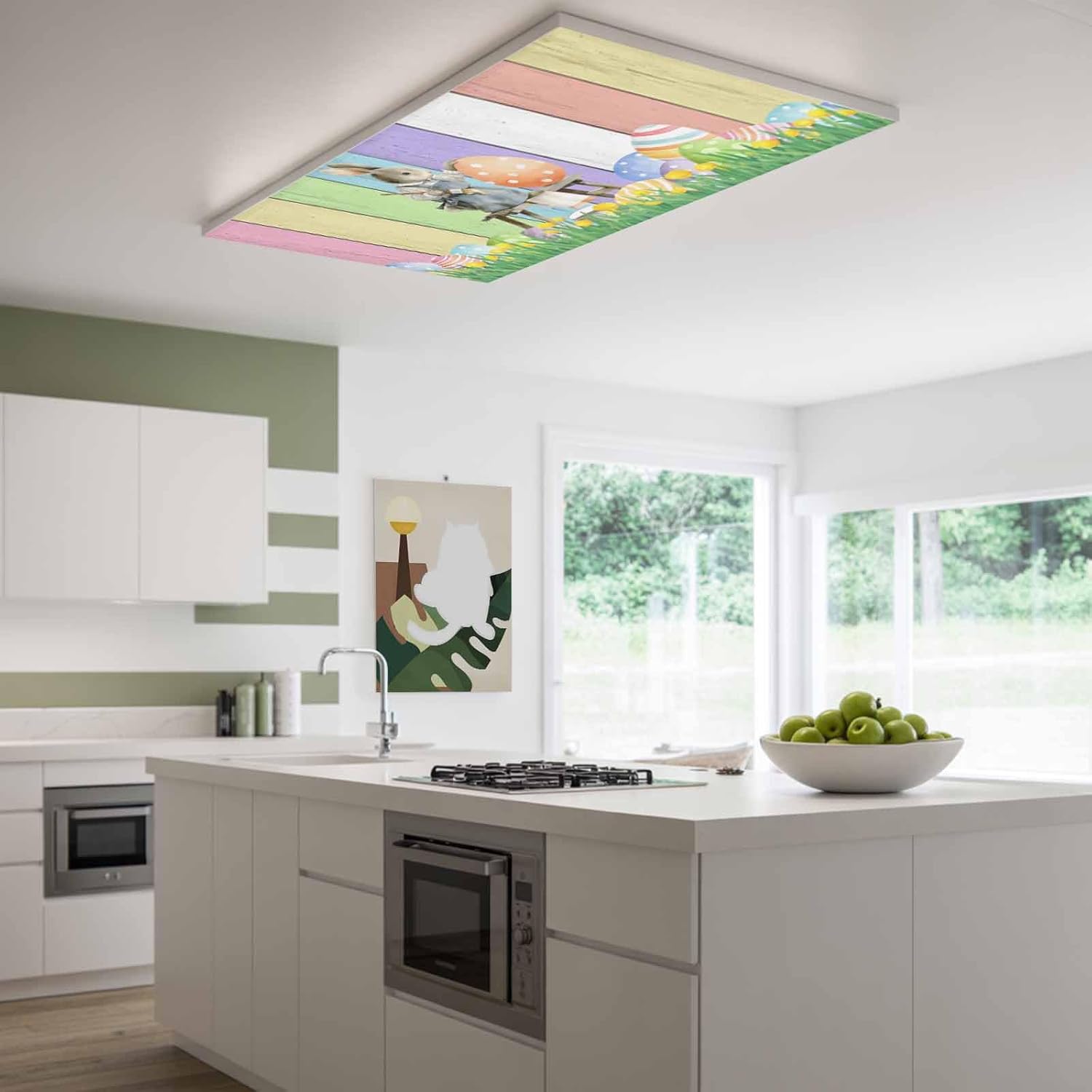 2x4 ft Fluorescent Light Cover for Ceiling Pastoral Easter Rabbit Egg Magnetic Light Filters, Spring Colorful Wood Plank Ceiling Lampshades for Home School Office 4Pcs