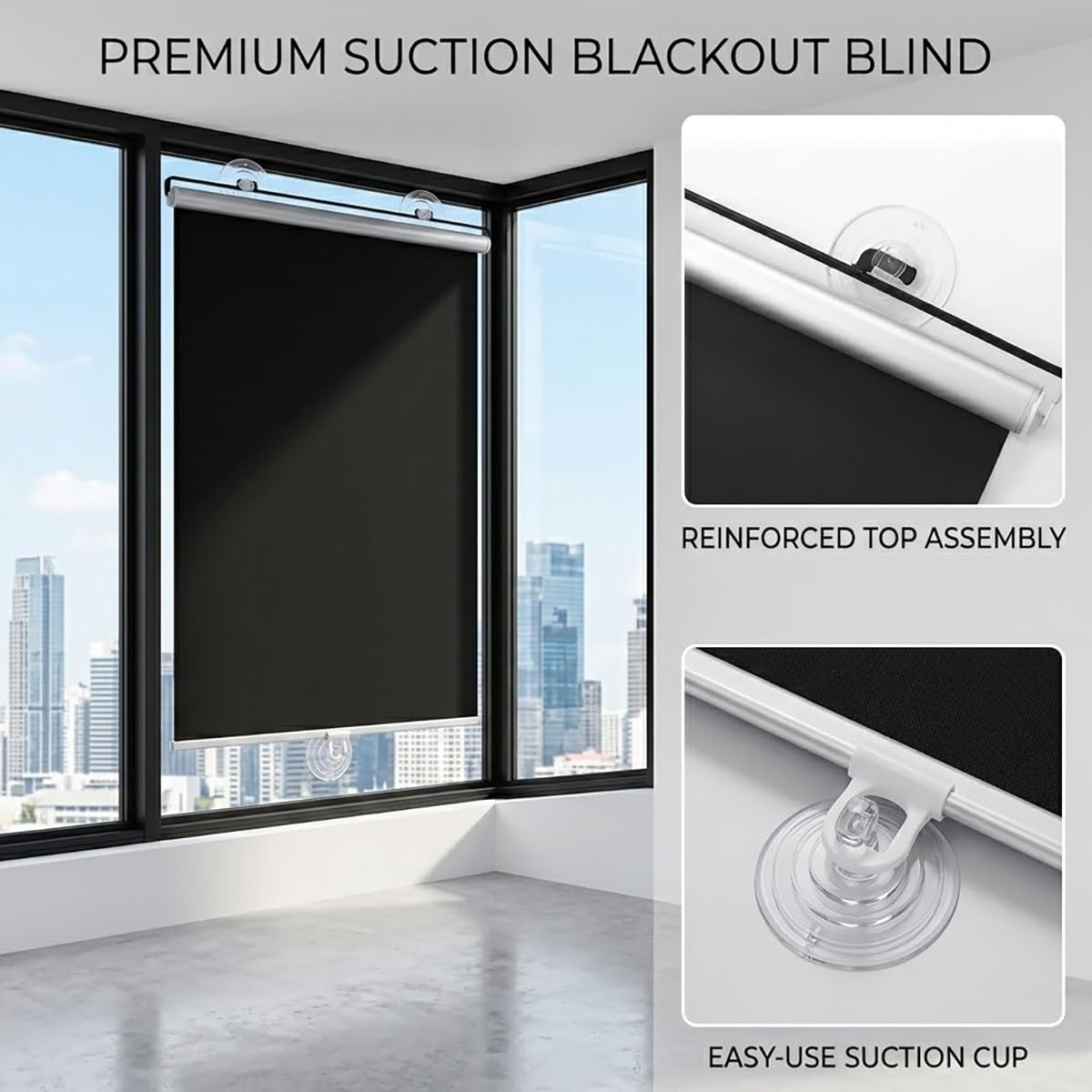 Persiana Enrollable con Ventosa Estor Enrollable Sin Taladrar, Cortinas Blackout Protección UV, Estores Temporales Portátiles, Cortina Opaca Reflectante para Baño Oficina Coche(65 A x 110 H cm)