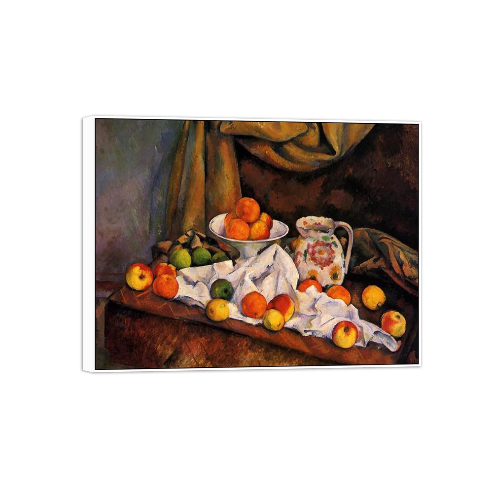 SDYSKKUG Canvas Wall Art Picture Decor Fruit Bowl by Paul Cezanne 90x70cm White Frame