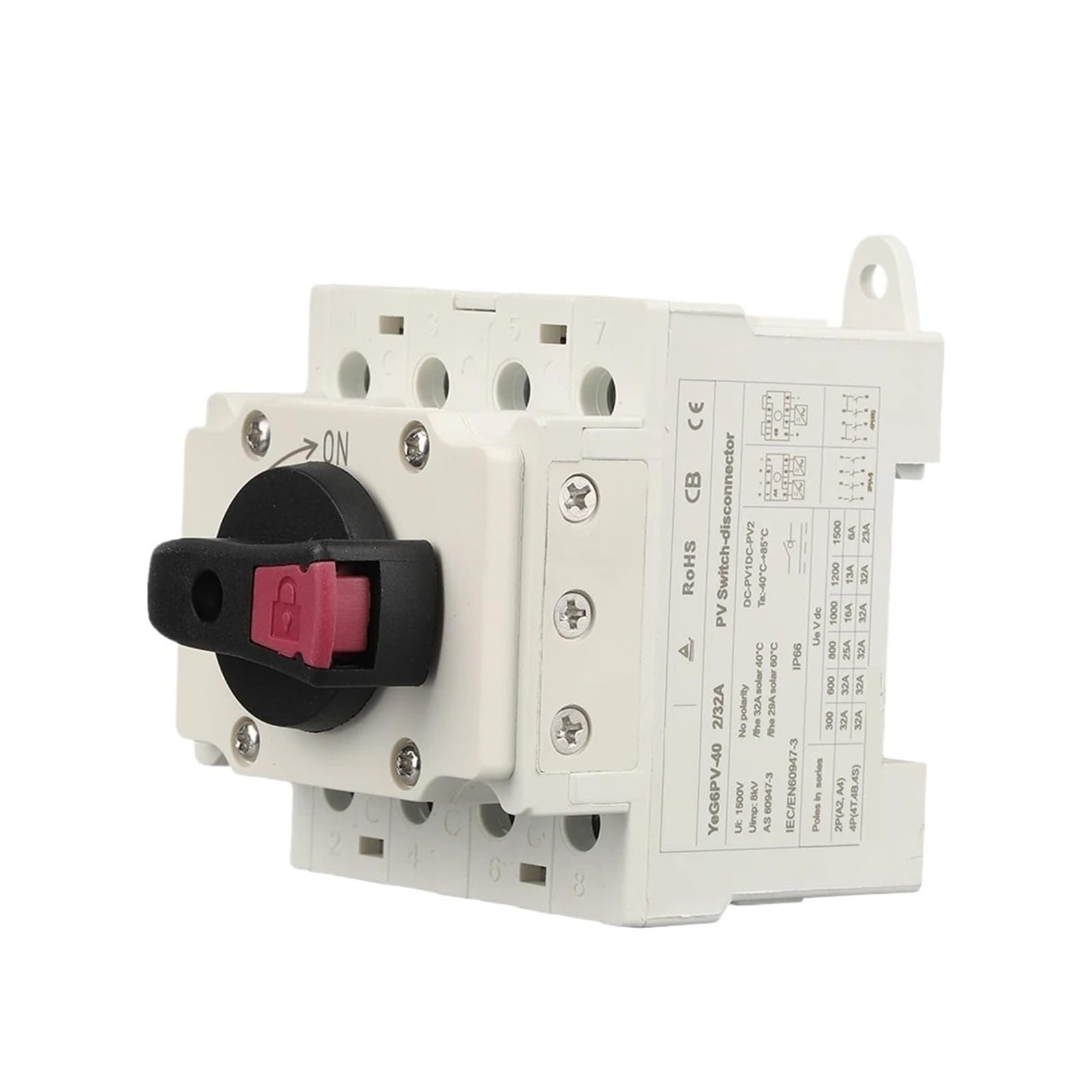 HHB18I DC Isolator Switch PV 1000V 32A 2P Din Rail Mounting Rotating Handle Disconnector(YeG6PV40232A)