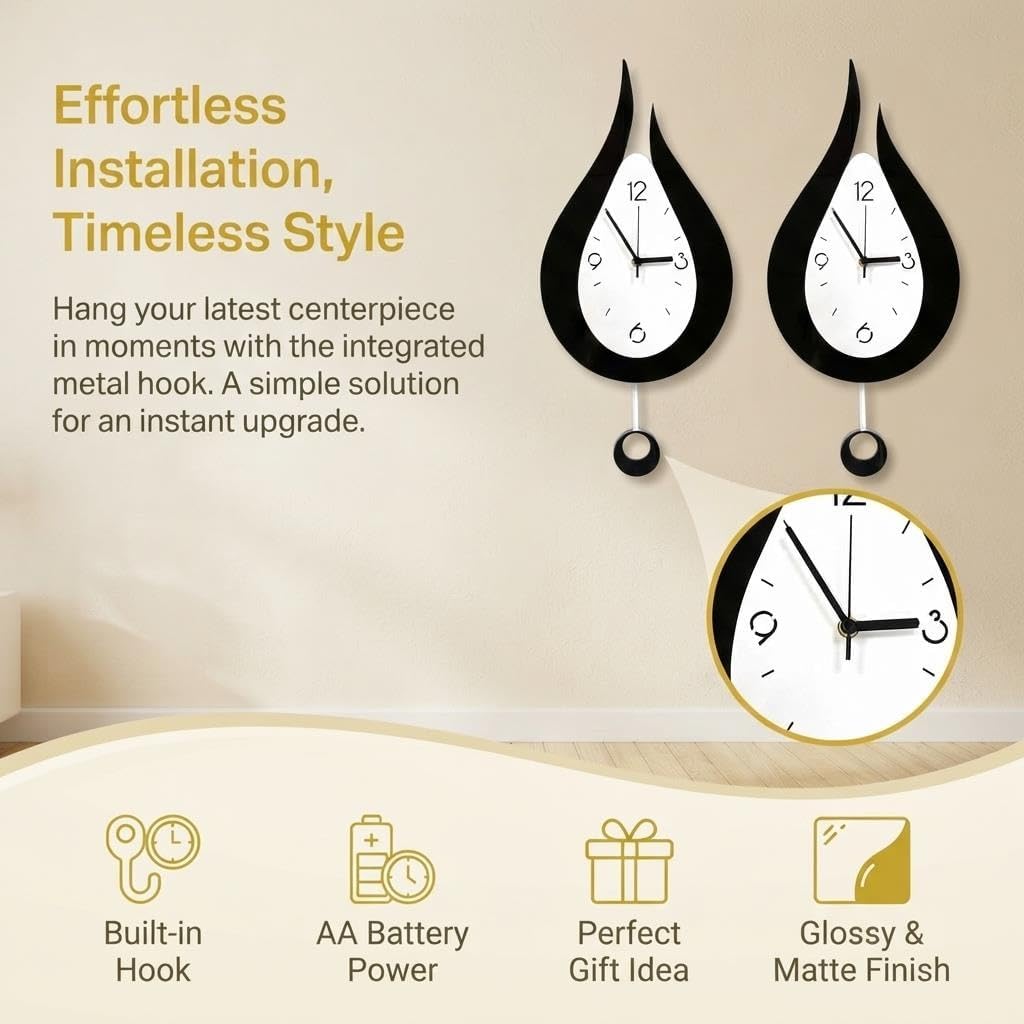 Battery Wall Clock with Pendulum 9.4x21.4 Inch for Living Room Decor