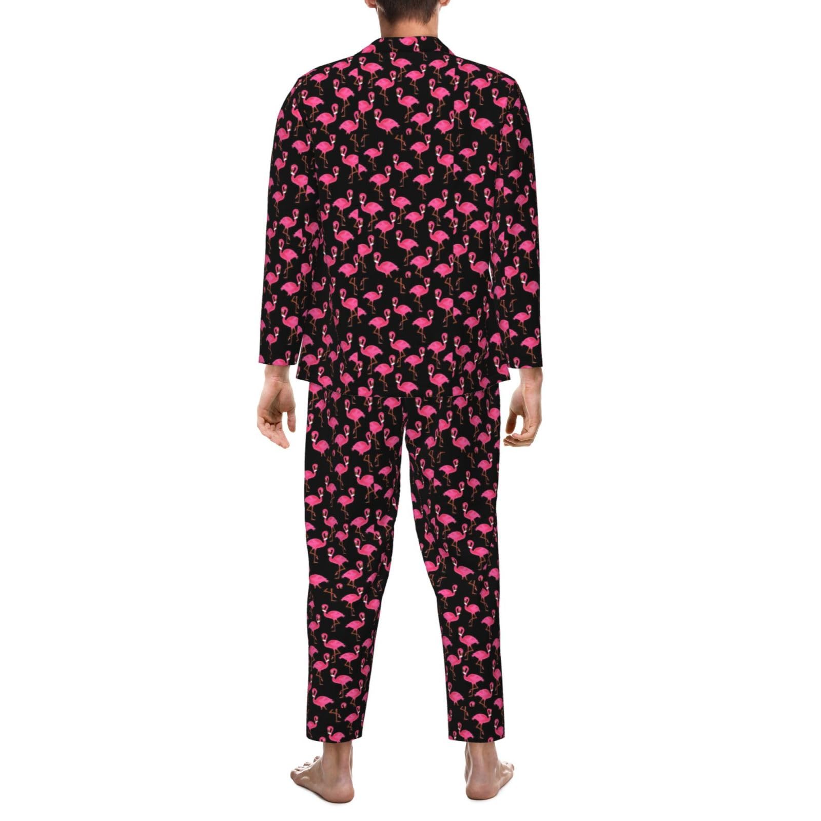 Bonito conjunto de pijama de manga larga para hombre con estampado de flamencos rosados, ropa de dormir de dos piezas, transpirable, cómoda