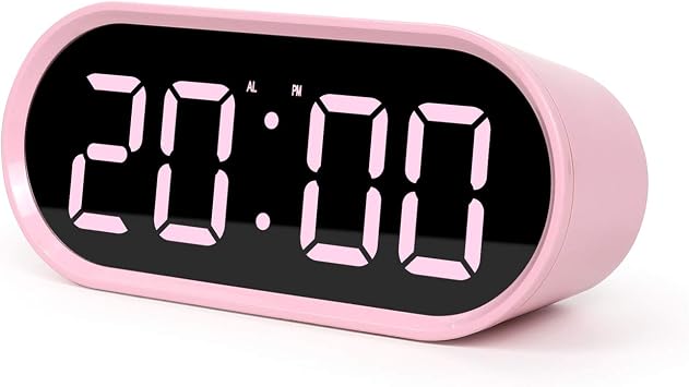 mooas Pop Mirror Digital Alarm Clock, LED Desk Clock Pink
