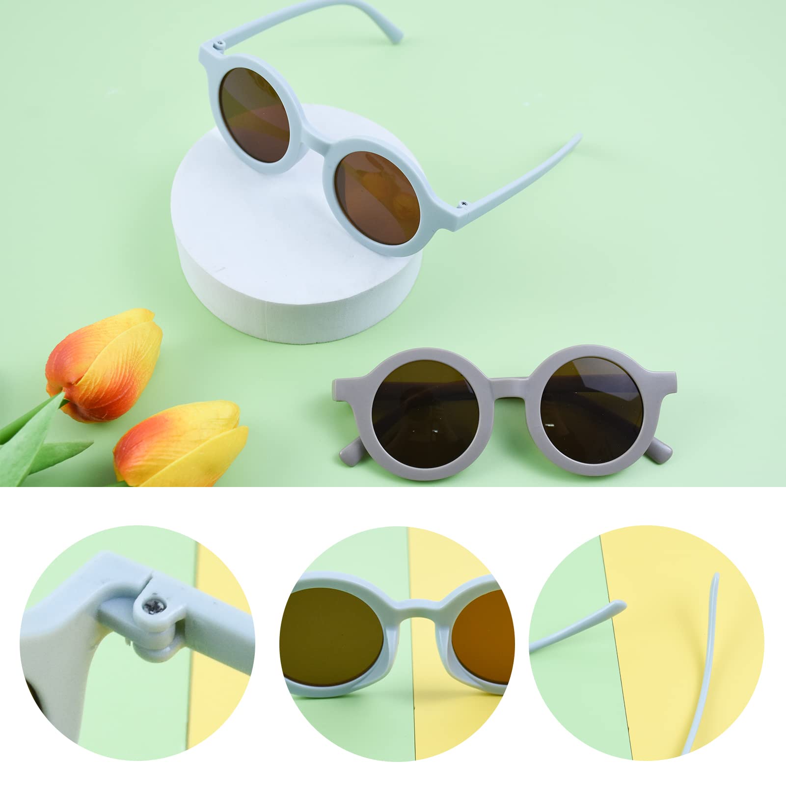 BEHAHAI Lunettes de soleil rondes pour enfants - Protection UV 400 pour bébé, tout-petit, enfants de 1 à 8 ans - Style rétro pour filles et garçons
