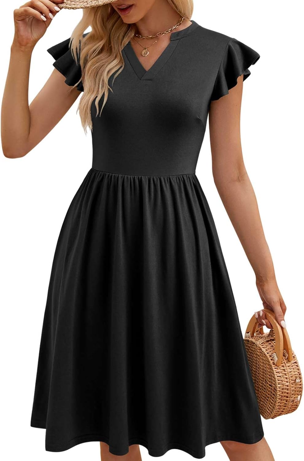 YATHON Casual Dresses for Women 2025 Cute Summer Floral Fit and Flare Cap Sleeve A Line Knee Length Dress with Pocket