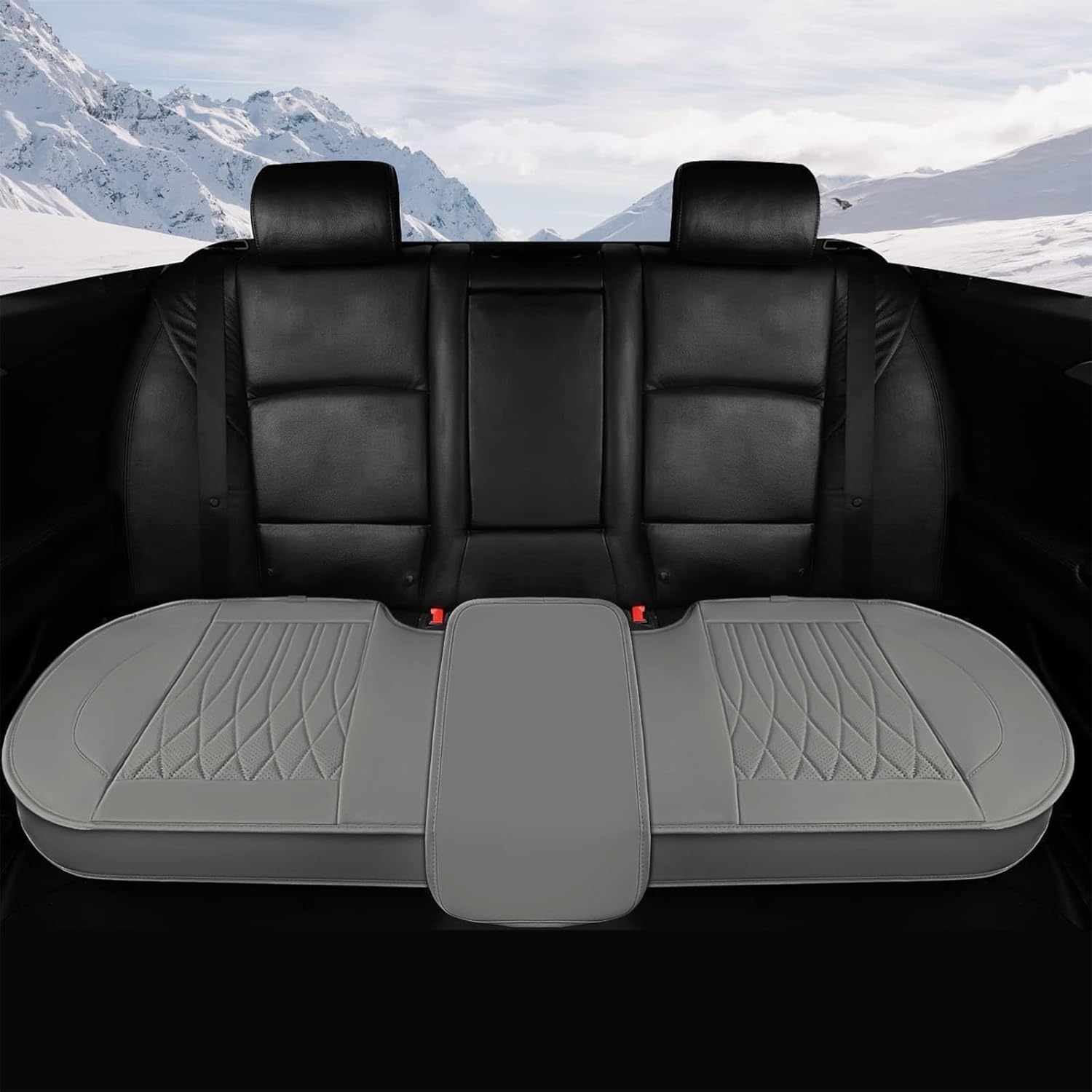 Back Car Seat Covers - Leather Rear Seat Covers, Luxury Bottom Seat Covers for Cars, Anti-Slip and Wrap Around The Bottom, Car Seat Cushion for Most Cars Sedans Trucks SUVs (Gray-Back)