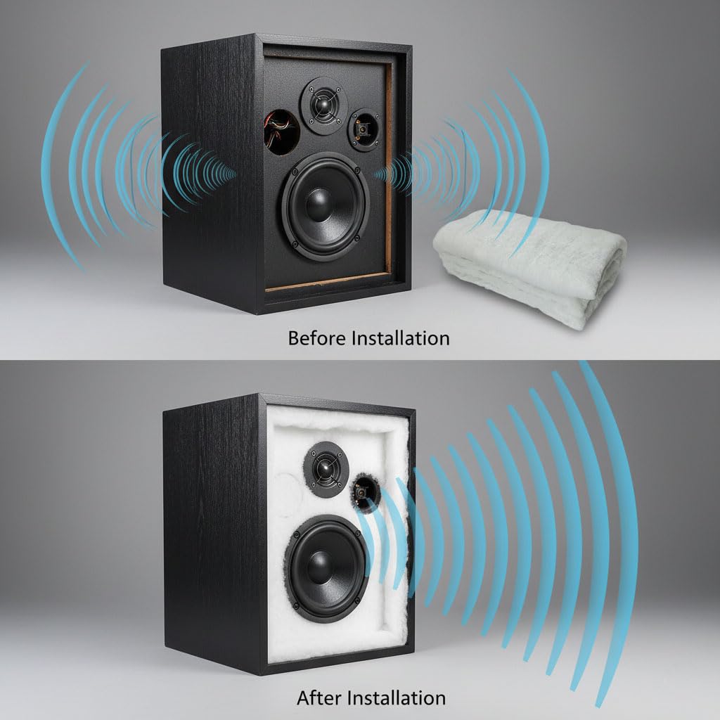 Algodón Fonoabsorbente Para Altavoces De 62x100 Cm, Poliéster Blanco, Mejora Graves Y Reduce Resonancias En Bricolaje