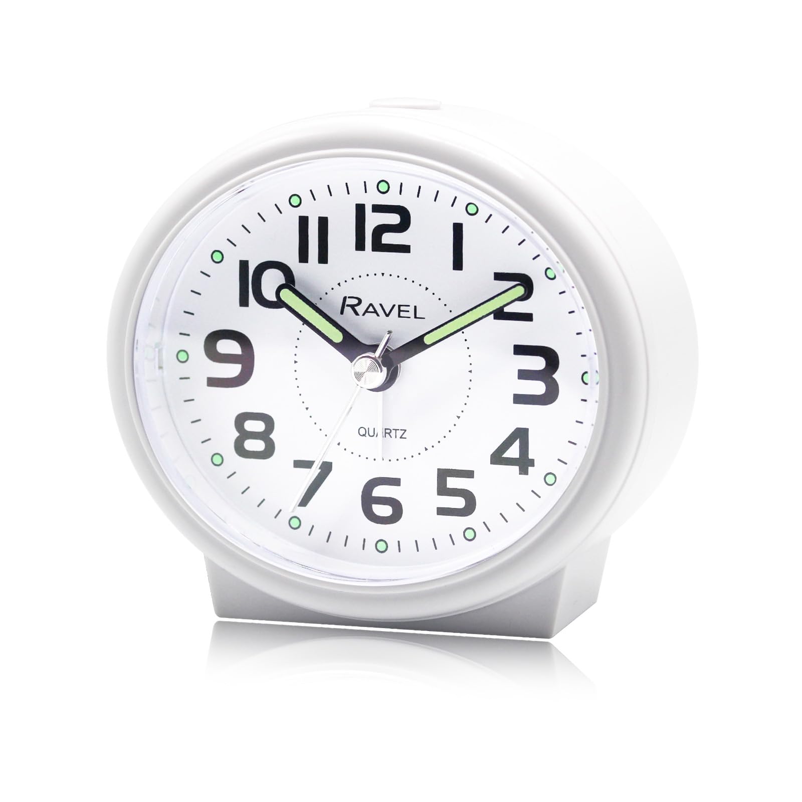 Ravel White - Oval Modern Midsize Bedside Alarm Clock With Snooze And Light - Analogue Quartz - Rc046 .4