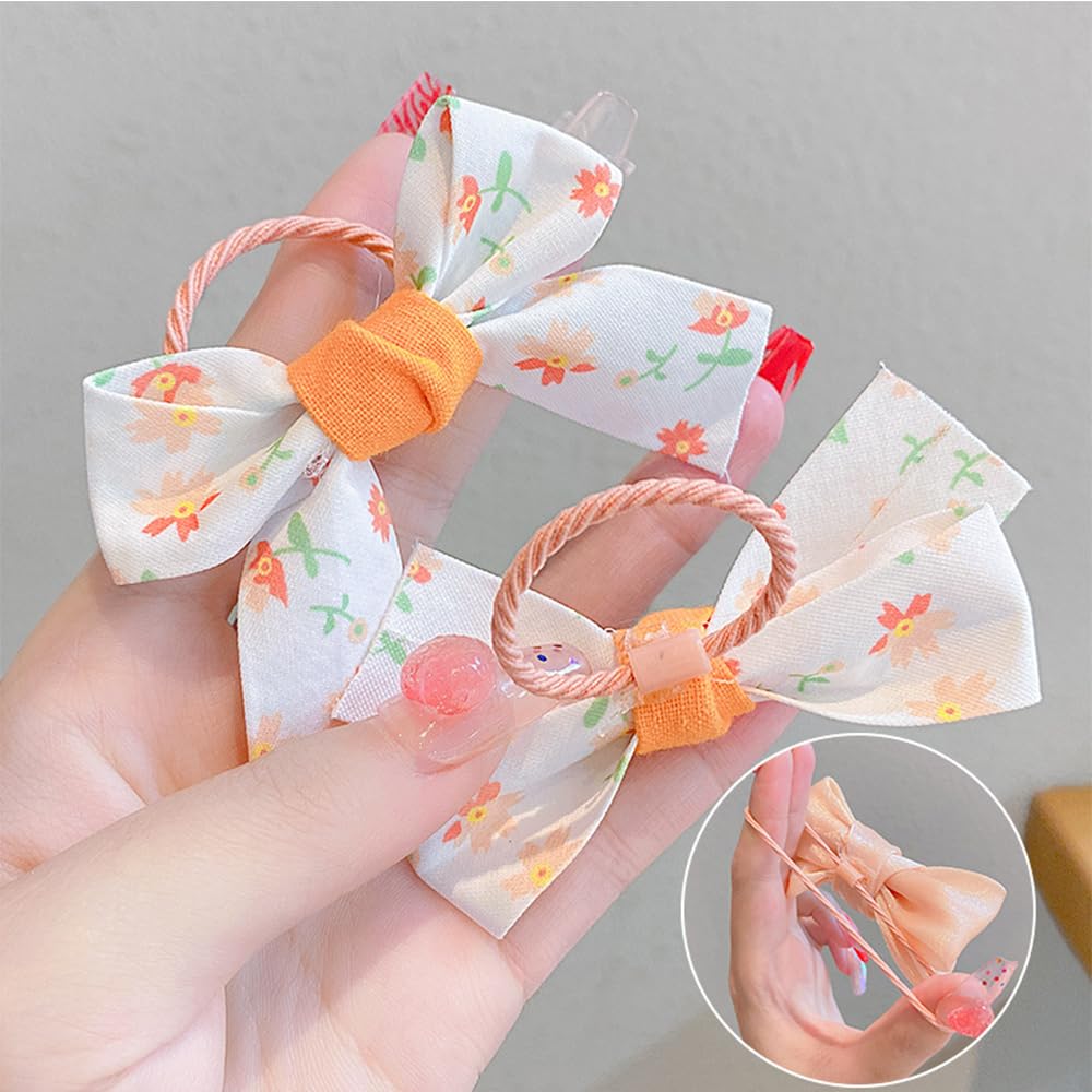 40Pcs Soft Elastic Hair Ties with Colorful Small Bows for Girls, Kids, and Toddlers (Random Color)
