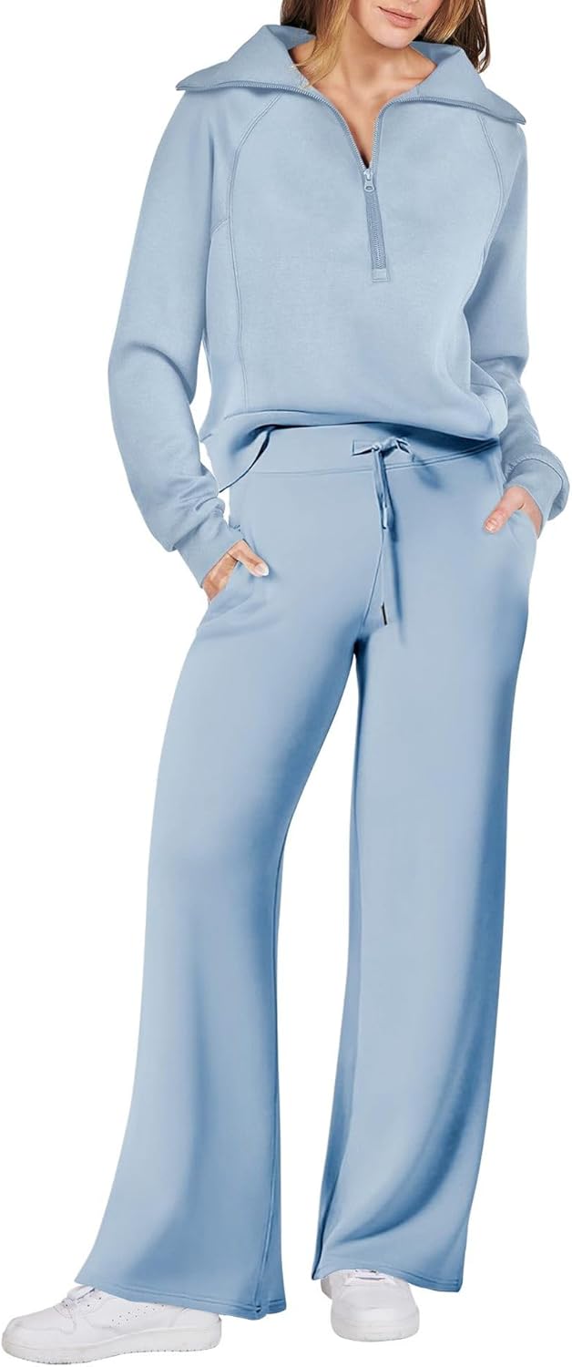 yoeasy Women's Half Zip Sweatershirt Two Piece Outfits Sweatshirts And Wide Leg Pants Sweatsuit Lounge Set