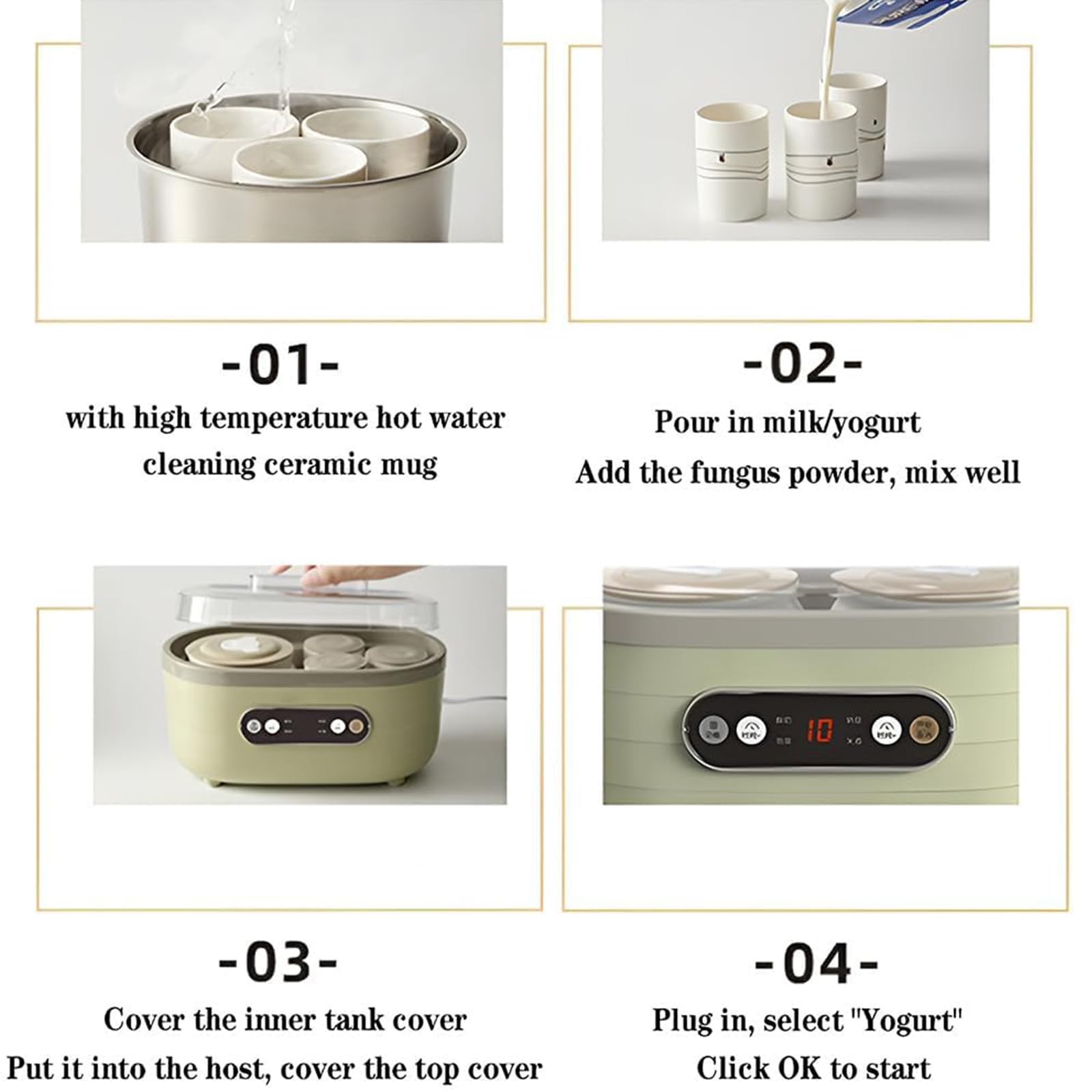 Automatic Yogurt Maker, 1.75L Mini Wielofunkcyjny Fermentator z Ekranem Dotykowym LCD & Timerem, 2 × 500ml & 6 × 125ml Kubki, Regulowany Czas & Temperatura do Jogurtu & Wina Ryżowego