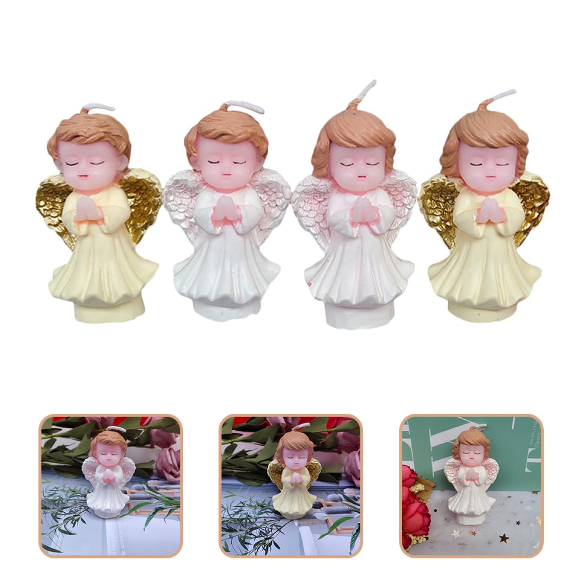 Gatuida 4 Velas de Ángel para Decoración Creativa y Divertida para Tartas de Cumpleaños Infantiles Hechas de Parafina en Fiestas y Postres