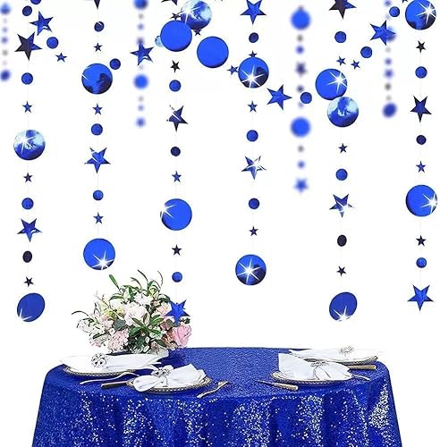 Miniatura 2 de Decoración de fiesta azul azul con círculos de estrella azul para colgar, decoración de serpentina colgante con purpurina de estrella, telón de