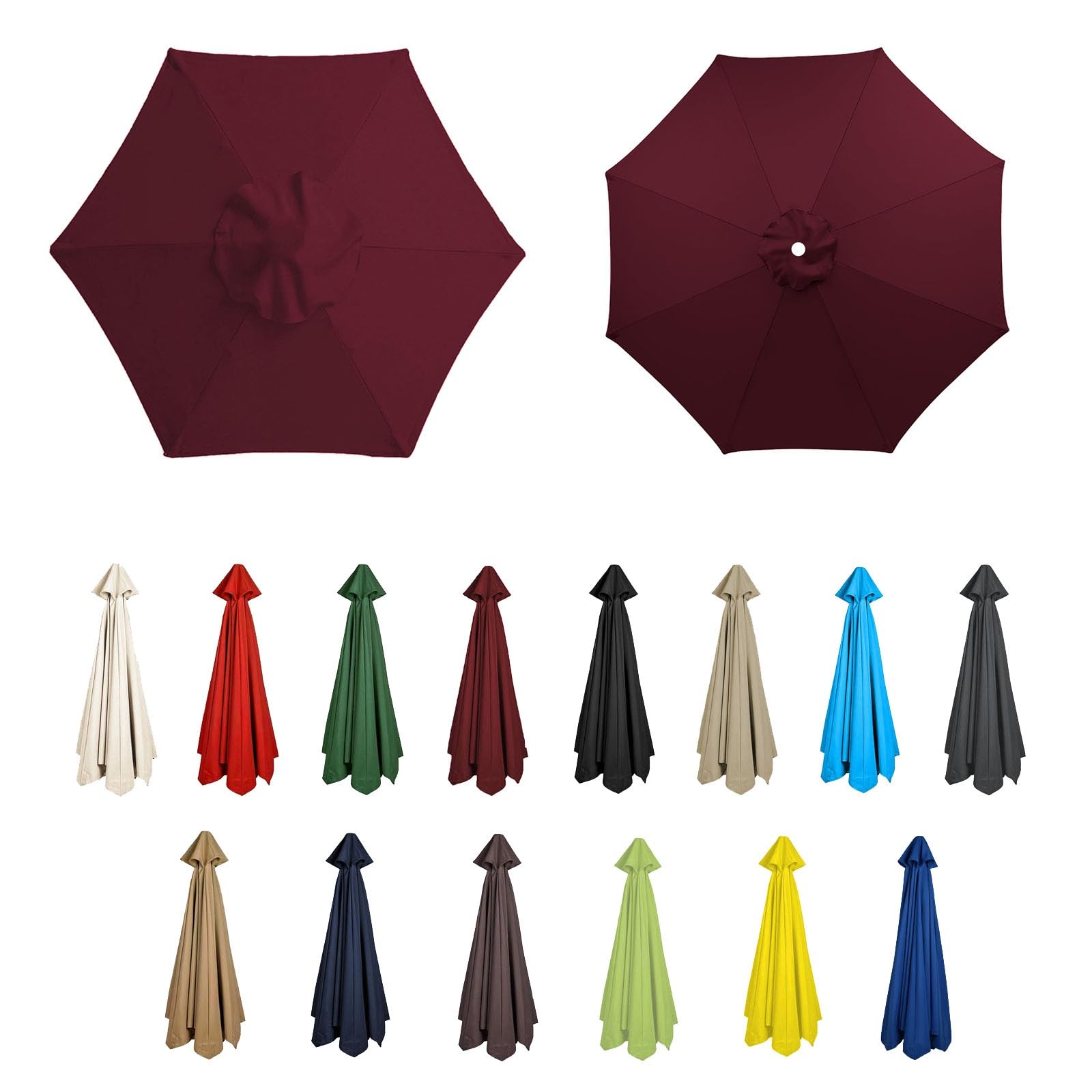 GZDXBF Sun Umbrella Replacement Cloth 6/8 Ribs, Fade Resistant Replacement Umbrella Canopy, 200cm/270cm/300cm Garden Patio Umbrella Fabric Canopy Cover(Burgundy,6 ribs-2.7m(8.8ft))