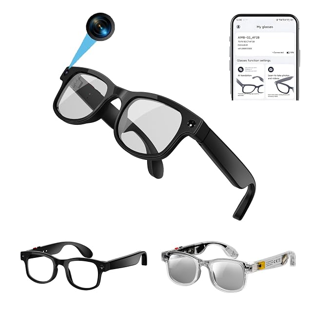 AI Smart Glasses with Camera and Multi-Language Real-Time Translator Anti-shake 1200P HD Hands-Free Video Recording Bluetooth Audio Noise