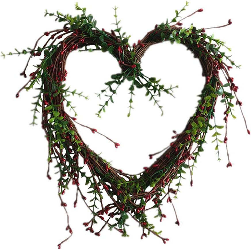 Artificial Flowers Heart-Shaped Berries Wreath Outdoor for Front Door Décor