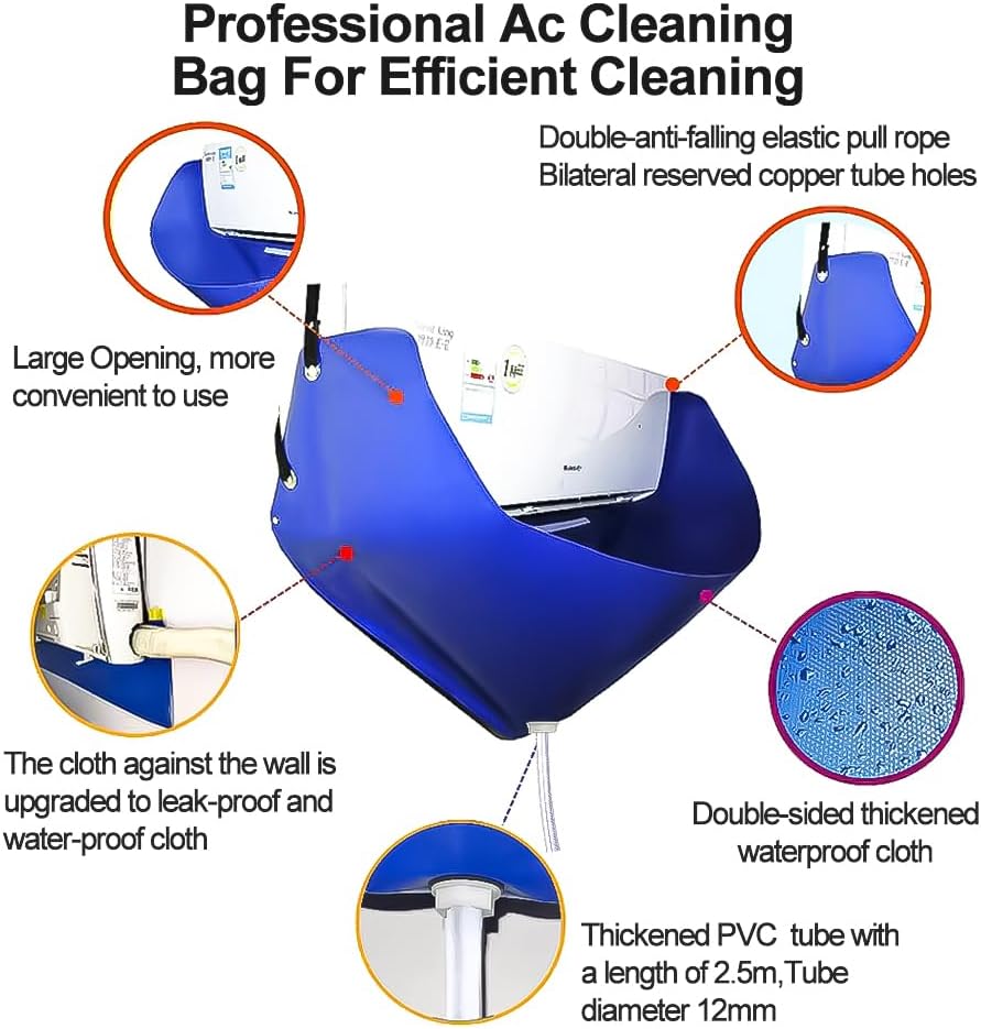 Large Ac Cleaning Bag with Wall Protection Cloth, 13Pcs Minisplit Cleaning Kit, Split Ac Cleaning Kit with Strong Washing Tool for Fast and Efficient Cleaning