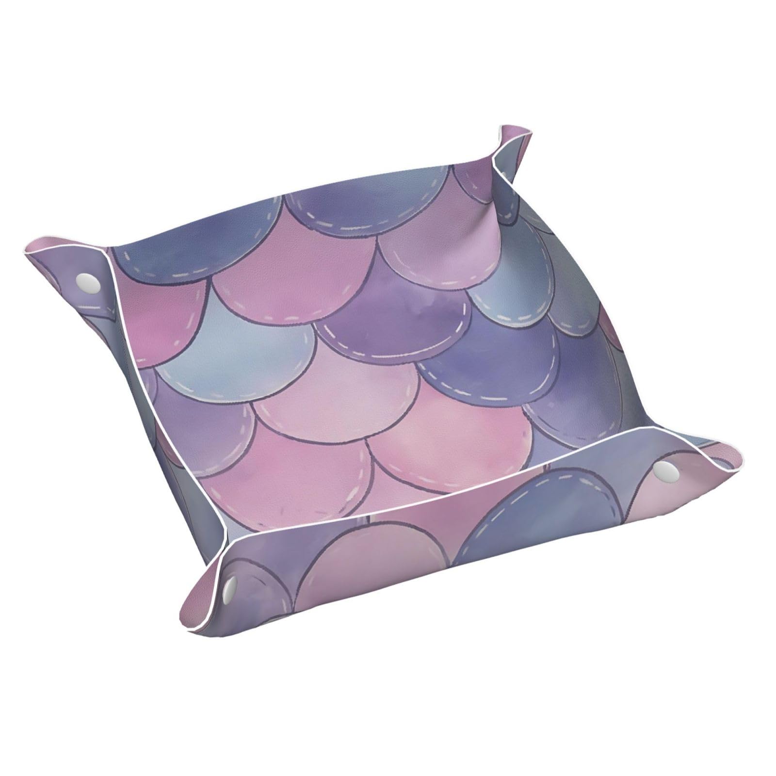 HLBSDM Watercolor Purple Gradient Scales Tray Men's Leather Valet Parking Portable Entrance Trays Bedside Storage Box