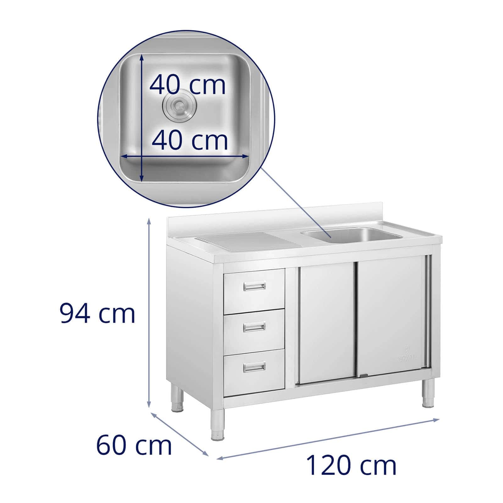 Royal Catering RC-IKS08 - Armadietto per lavello, 1 vasca, in acciaio inox, 400 x 400 x 300 mm