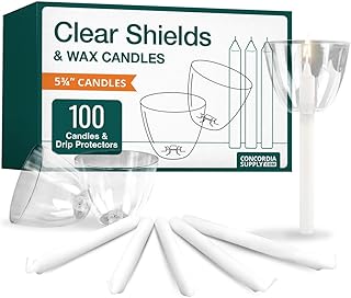 Concordia Supply Candles w/Candle Drip Protectors - 5.75" x 1/2" Candles w/Clear Plastic Shield for Wind & Drip Protection, Ideal for Candle Light, Memorial, & Congregational Services (Set of 100)