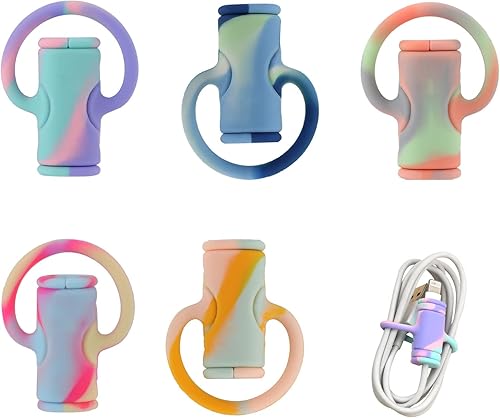 Savita 5 protectores de cable de datos, protector de cable de silicona lindo enrollador de cable de datos de silicona 2 en 1, protector de cable de