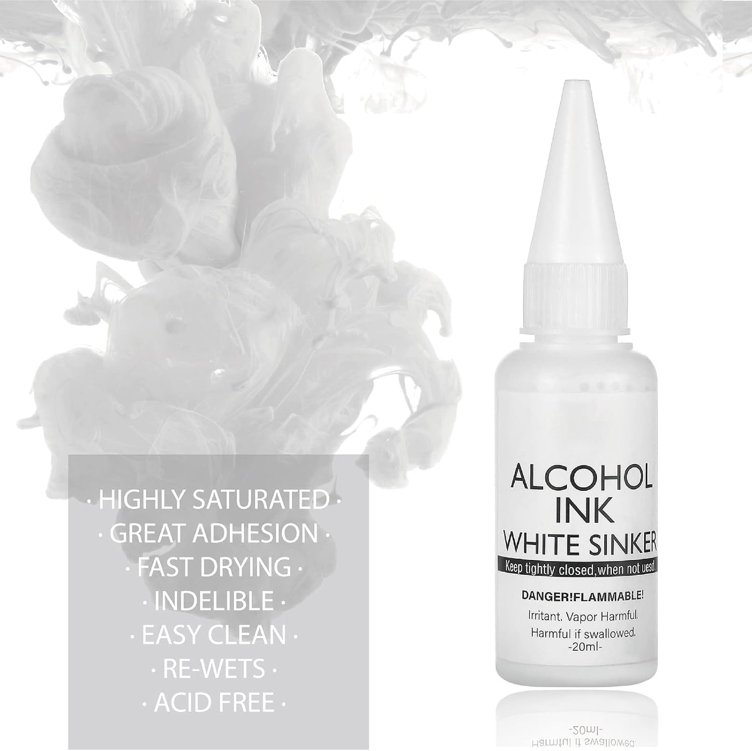 White Alcohol Ink Set 2Type White Alcohol-Based Ink for Epoxy Resin Painting White Alcohol Paint Color Dye for Resin Art, 20ml, As the Picture Shows