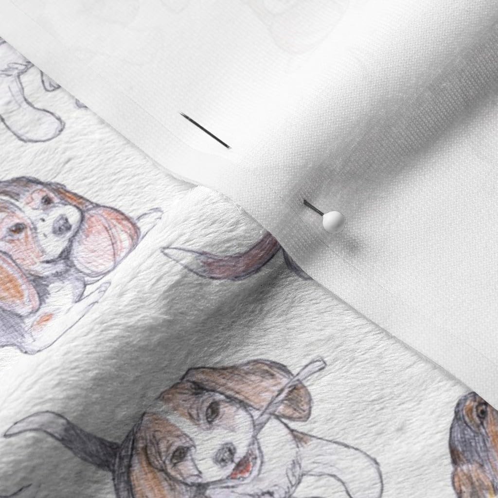 Spoonflower Fabric - Beagle Pups White Puppy Puppies Hound Dog Printed on Minky Fabric by The Yard - Sewing Baby Blankets Quilt Backing Plush