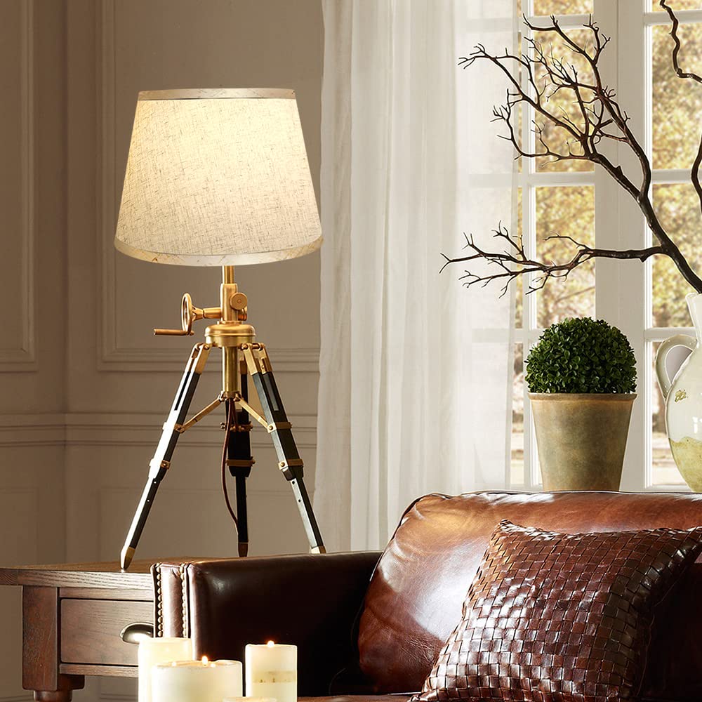 Stoff Lampenschirm, Mittlerer Trommel Lampenschirm für Tischlampe Wandlampe Nachttischlampe und Stehlampe, Naturleinen Hardcover Handgefertigt, 12" x 12" x 8" Spider (Weiß-2)