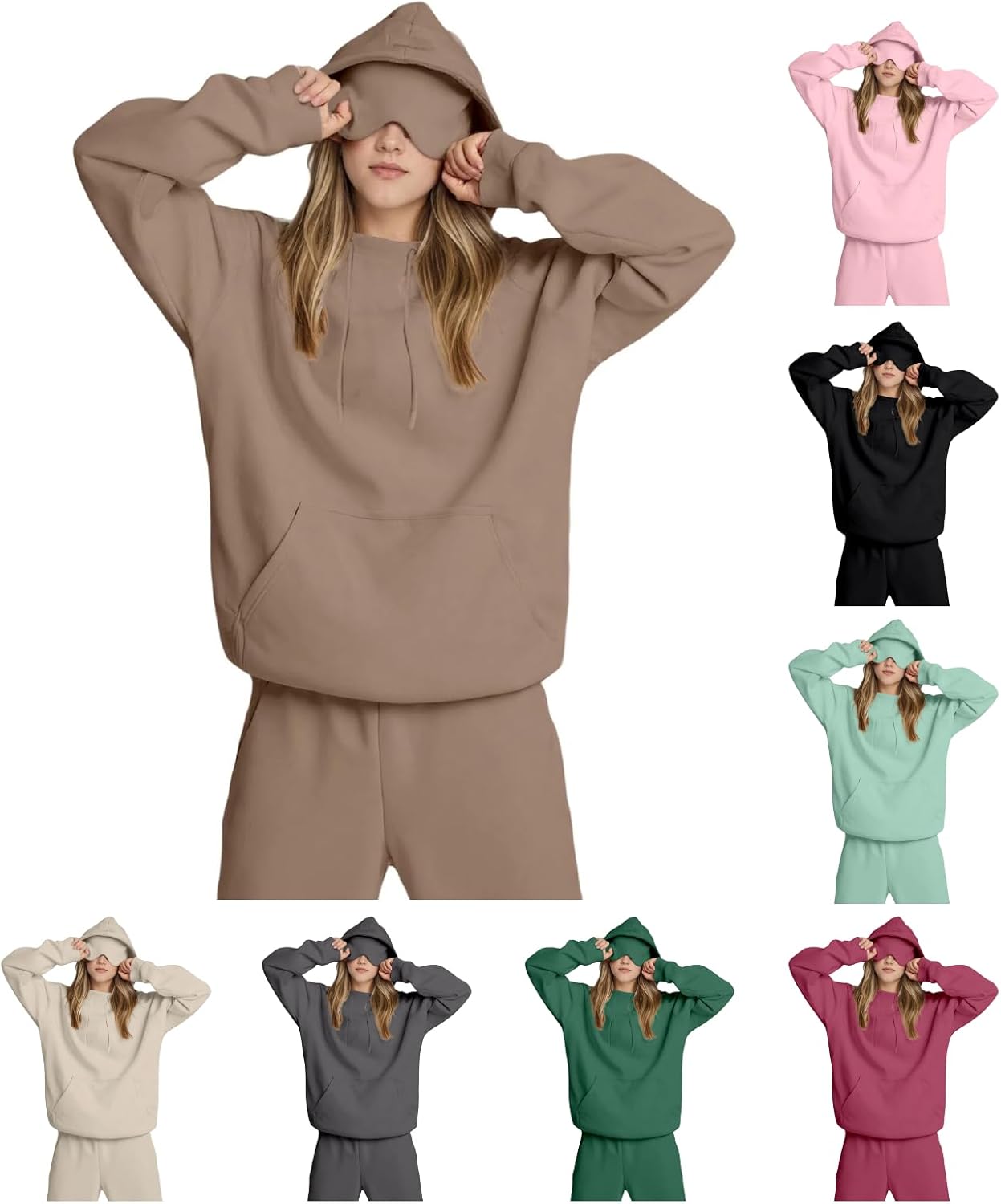 Hoodie With Eye Mask Built In Comfort Airplane Mode Travel Hoodies Comfy Fall Wearable Blanket For Adult Women Men