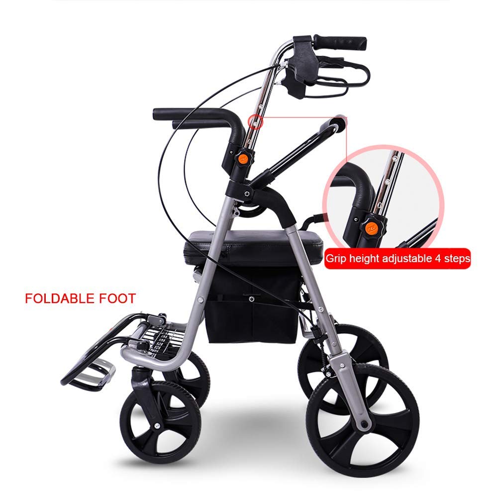 Andador con Ruedas Plegable Ligero con Asiento y Respaldo Acolchados, Cesta Debajo del Asiento Silla de Transporte de 4 Ruedas (1 Pieza) Interesting