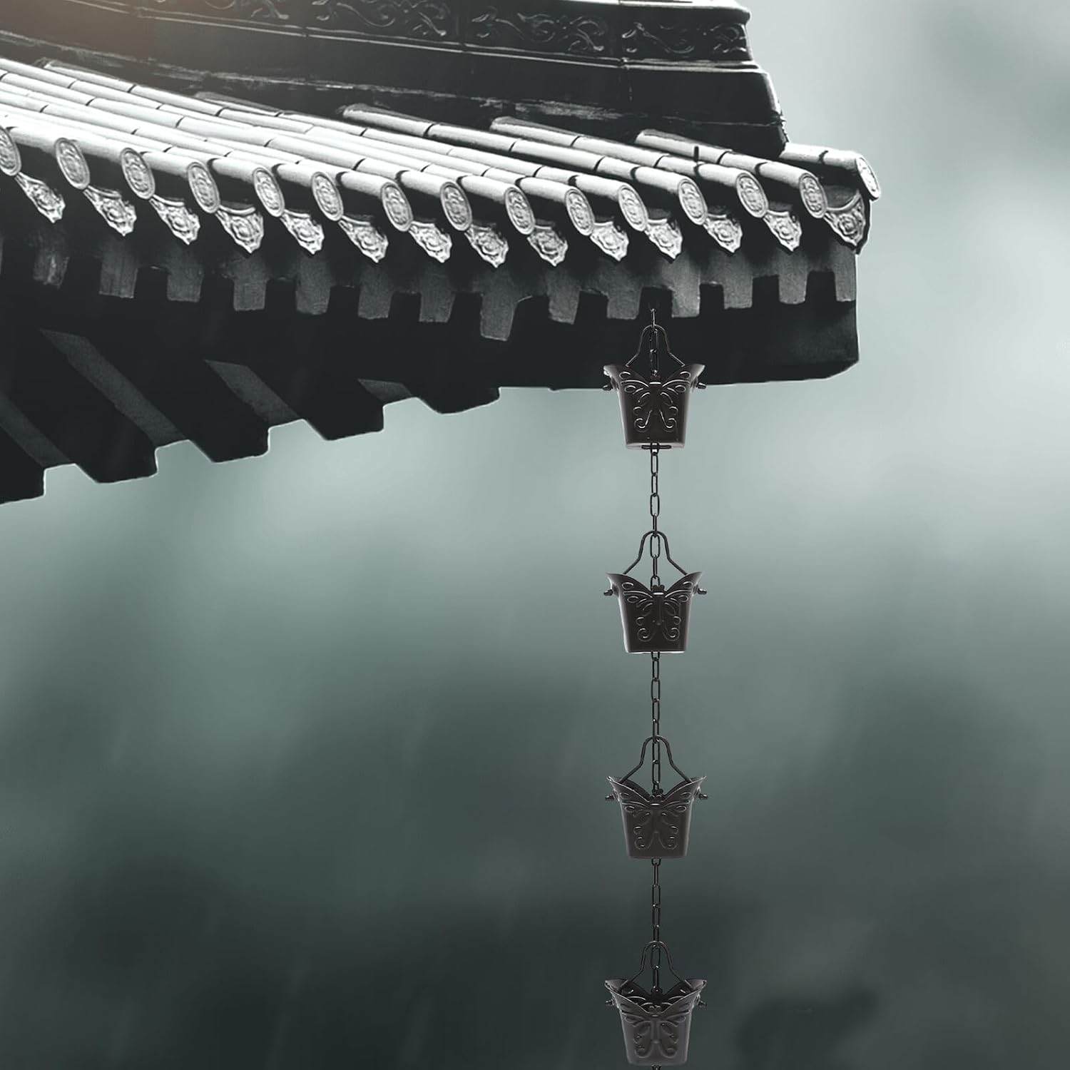 Aluminum Alloy Butterfly Rain Chain Garden Water Drainage Decorative Gutter Downspout Chain for Outdoor Patio Yard