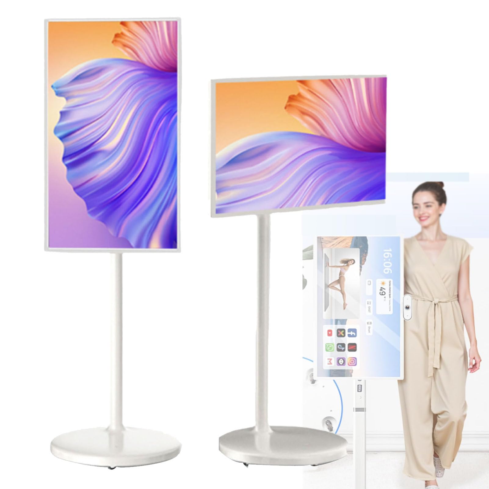 SENJINGHUA 21.5 Inch Portable TV, FHD Smart Display, Large Screen Rolling TV with Adjustable Stand, Android 14, 8-core CPU, All-in-One Home Entertainment Center 6+128G