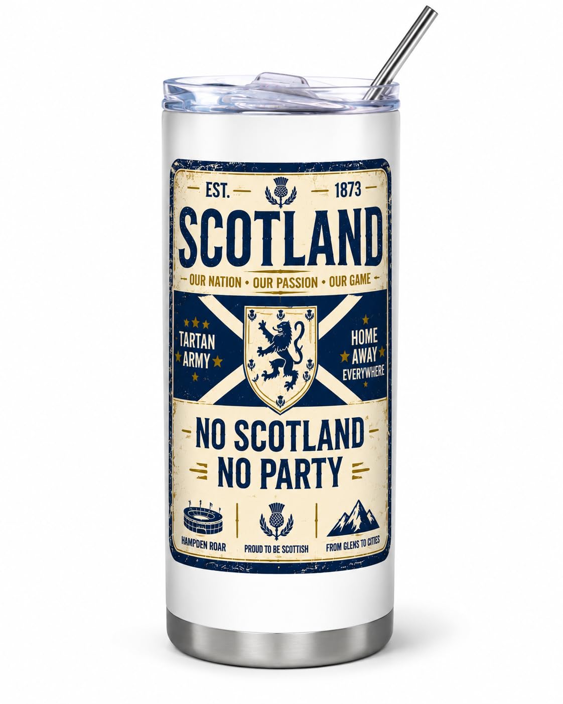 Scotland Tartan Army Travel Tumbler – Retro Football Fan Cup – No Scotland No Party