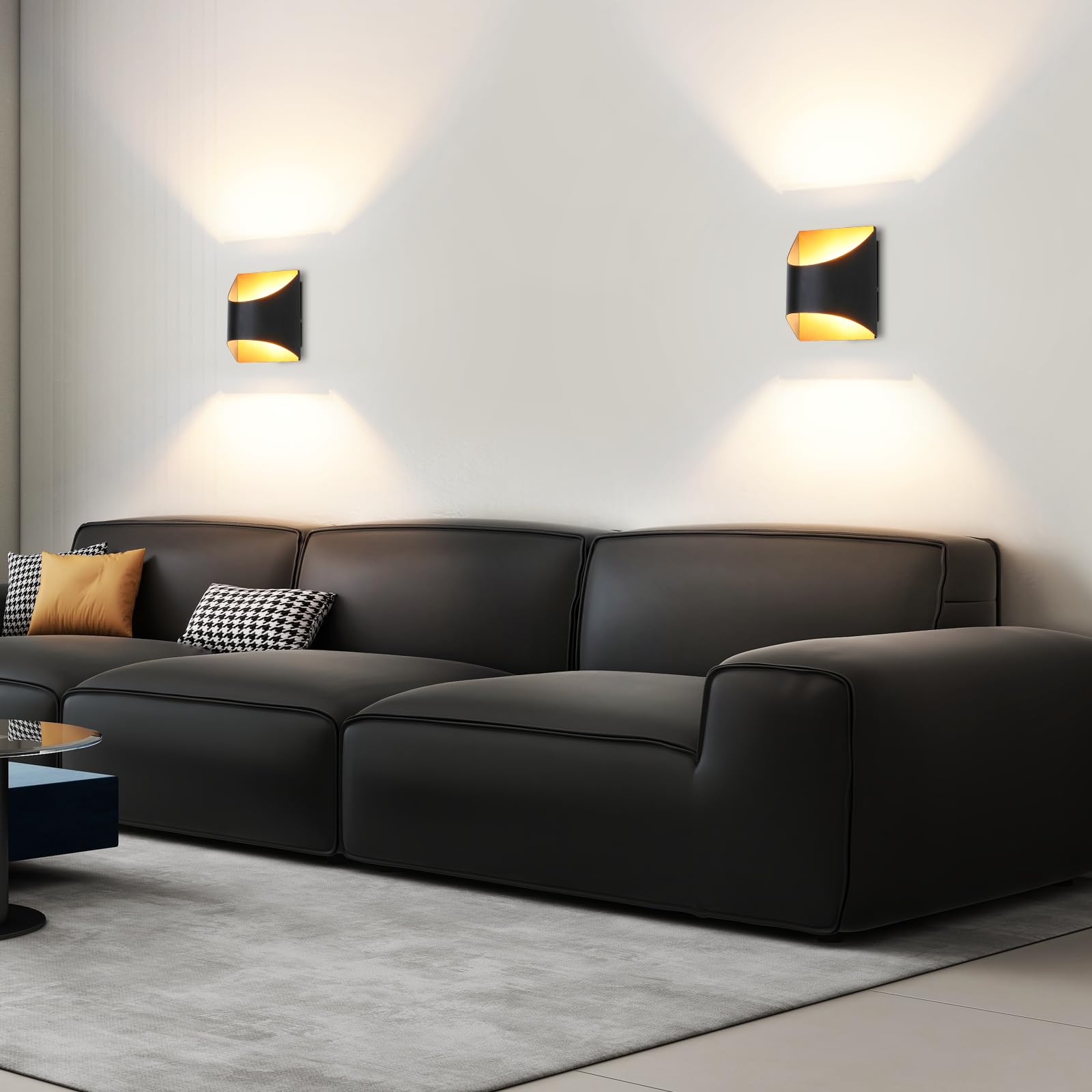 Homefire Wandleuchte Innen Wandlampe Schwarz Gold - 4ER Up Down Flur | Wandlampen Treppenhaus Leuchten Vintage G9 Keramik Wandbeleuchtung für Schlafzimmer Wohnzimmer Kinderzimmer Ohne Leuchtmittel