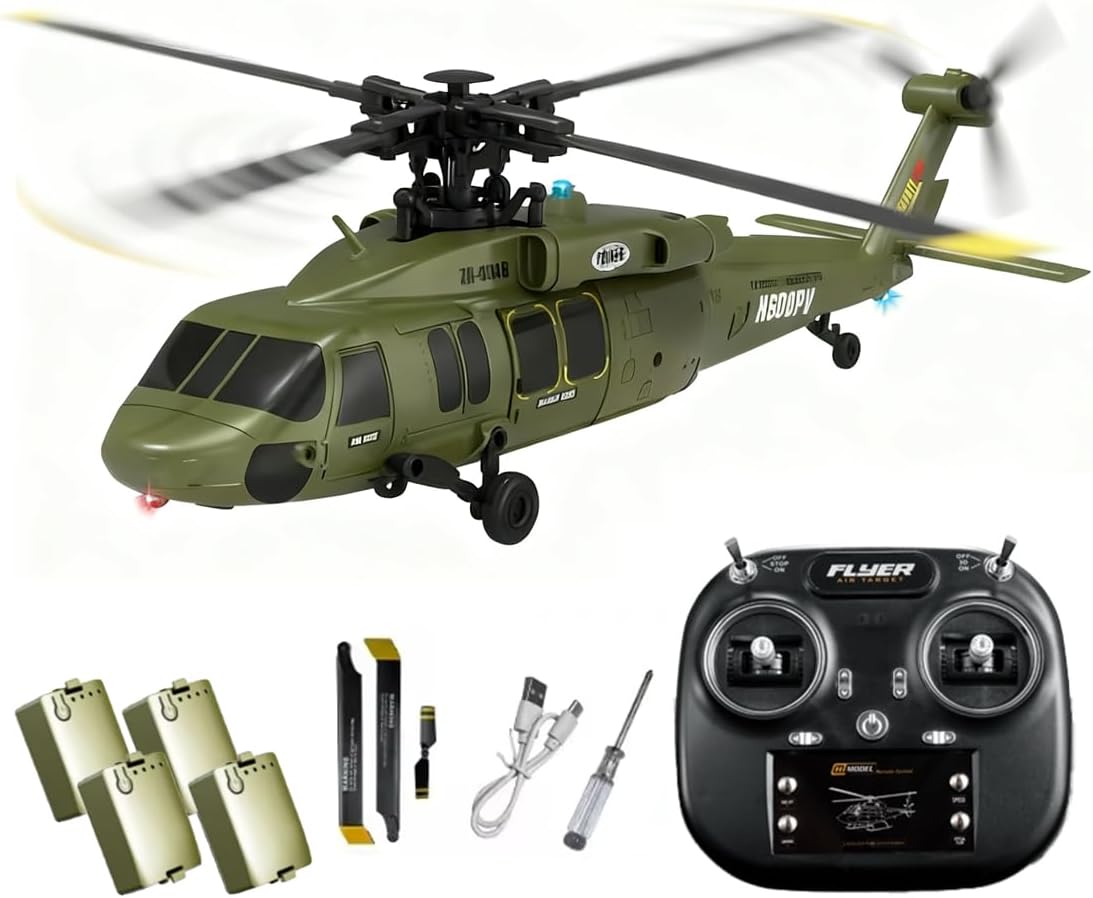 K200 Black Hawk RC Helicopter, 6CH Remote Control Helicopter Model with Optical Flow Positioning & Inverted Flight, Simulation Aerobatic Military Aircraft for Beginner