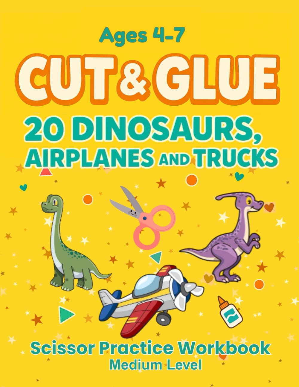 Scissor Practice Workbook: Cut and Glue 20 Dinosaurs, Airplanes and Trucks: Medium Level (Little Makers Cut & Glue Series)