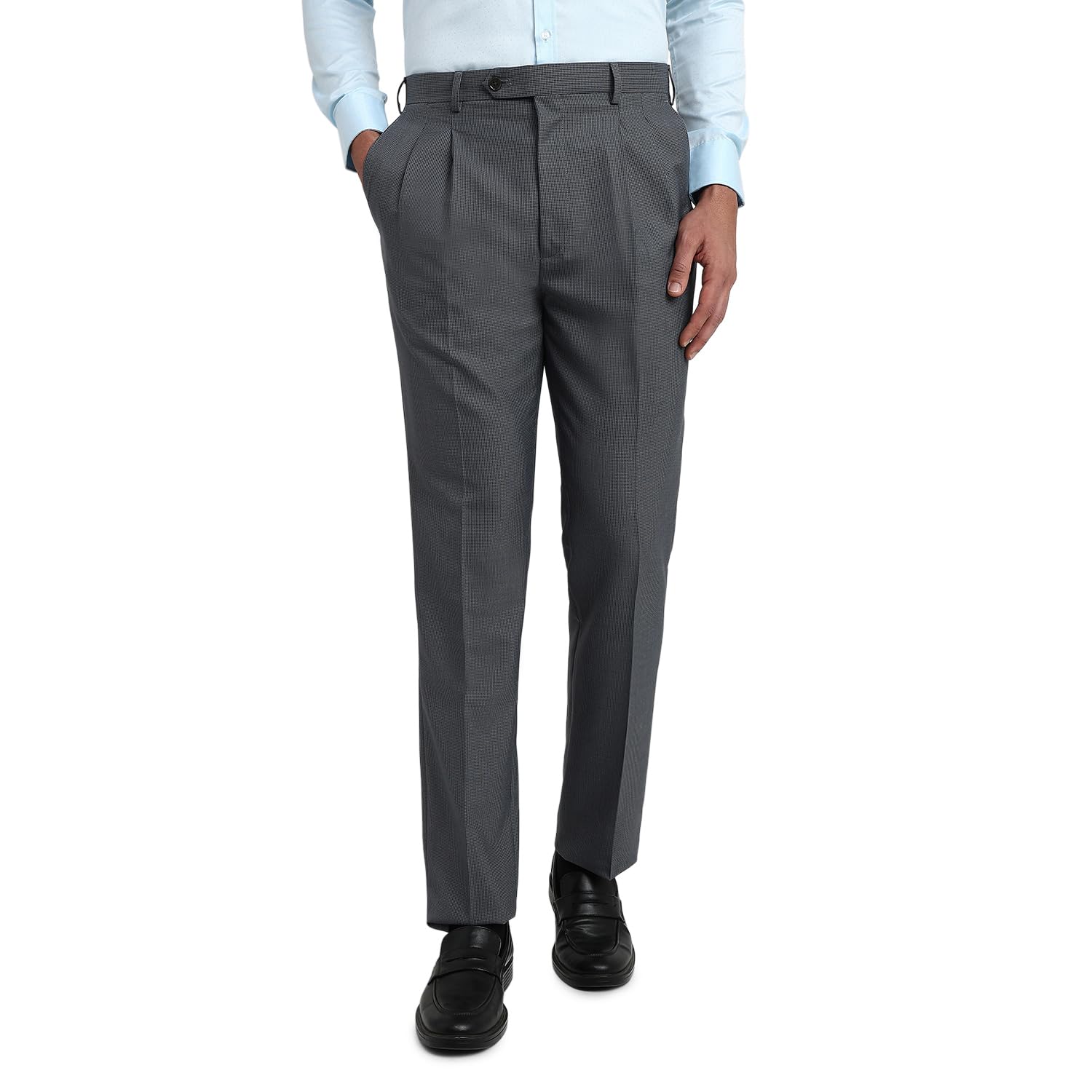 Men Classic Fit Structure Pattern Cotton Poly Viscose Blend Double Pleat Formal Trouser-image-32