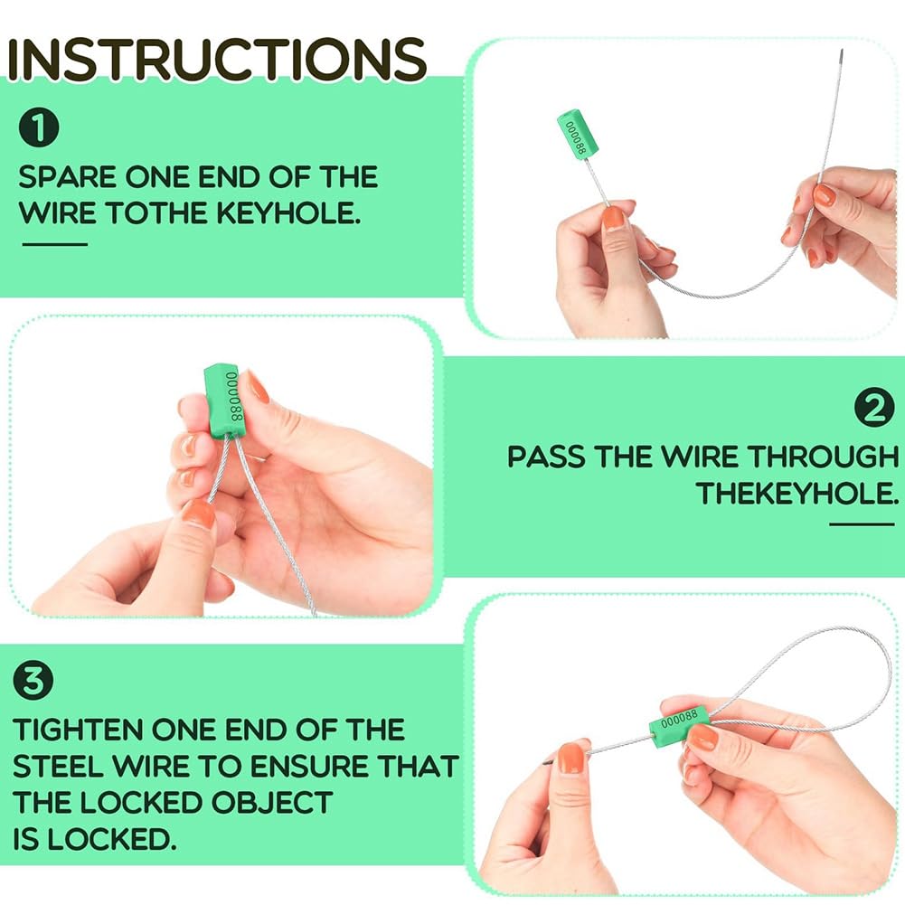 120 Scellés de Câble en Acier, Sceaux de Sécurité en Métal Numérotés pour Remorque de Camion en Métal, Étiquettes de Sécurité, Étiquettes Inviolables, Vert