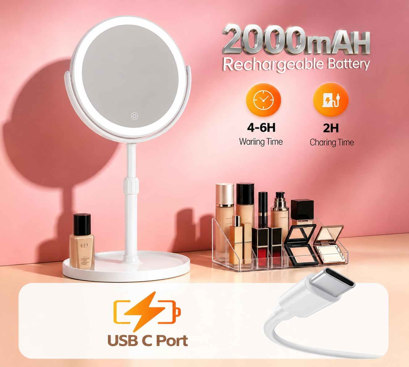Makeup Mirror with Lights, 1X/10X Double Sided Magnifying Vanity Mirror